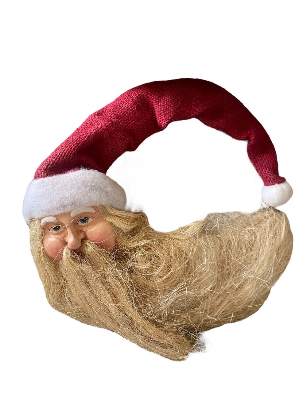 Vintage Grapevine Santa Claus Folk Art Handmade Christmas Wreath Moon Jute Beard